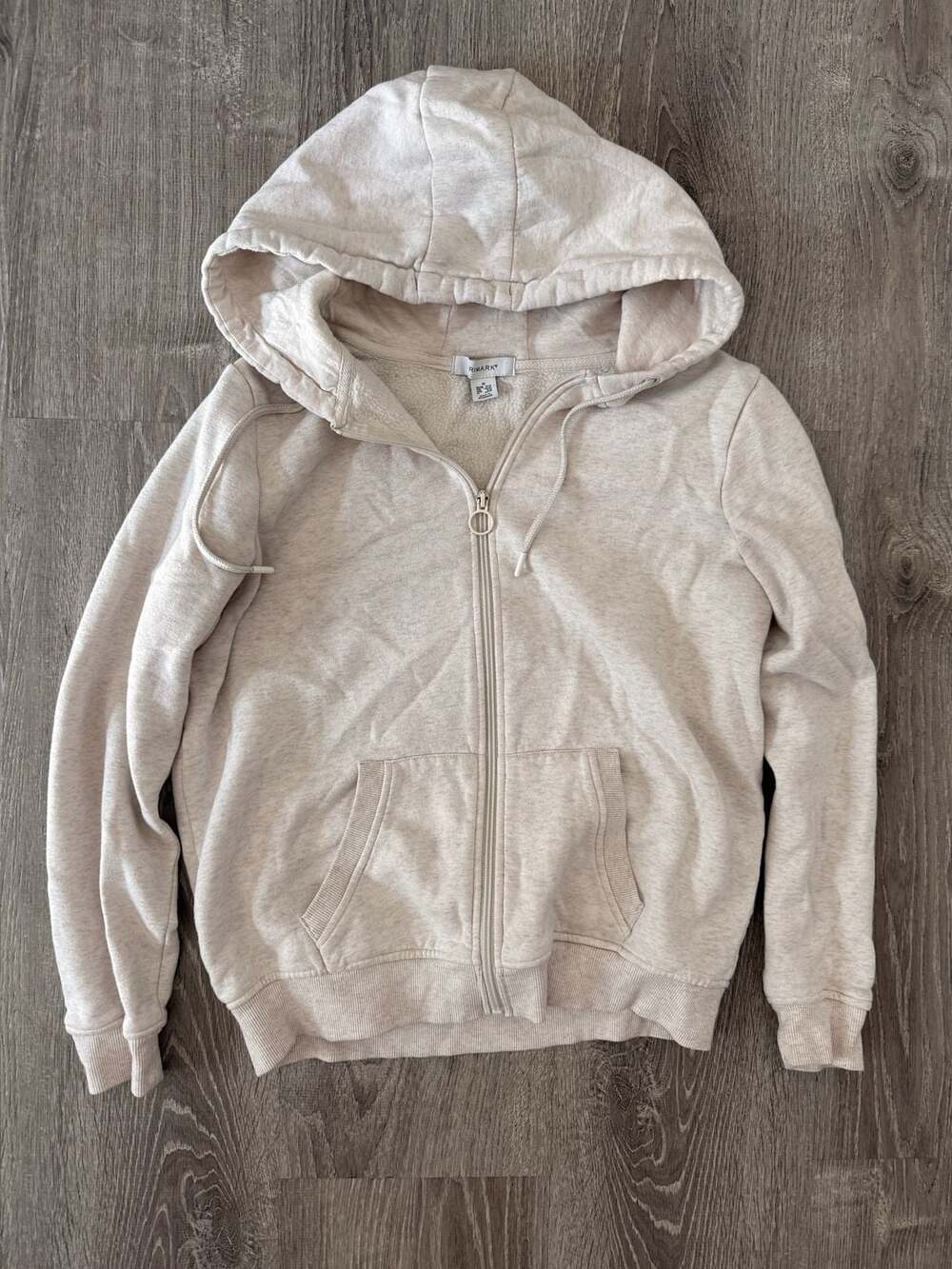 Primark Cream Marl Zip-Up Hoodie Sweatshirt with Pockets Size M